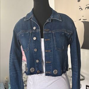 L'AGENCE Dark Blue Cropped Jean Jacket